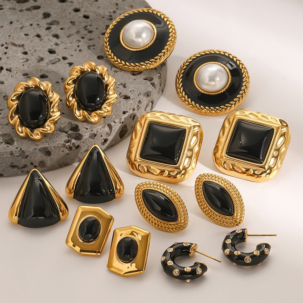 18K gold geometric shape with oil drop design high-end earrings-Luxore