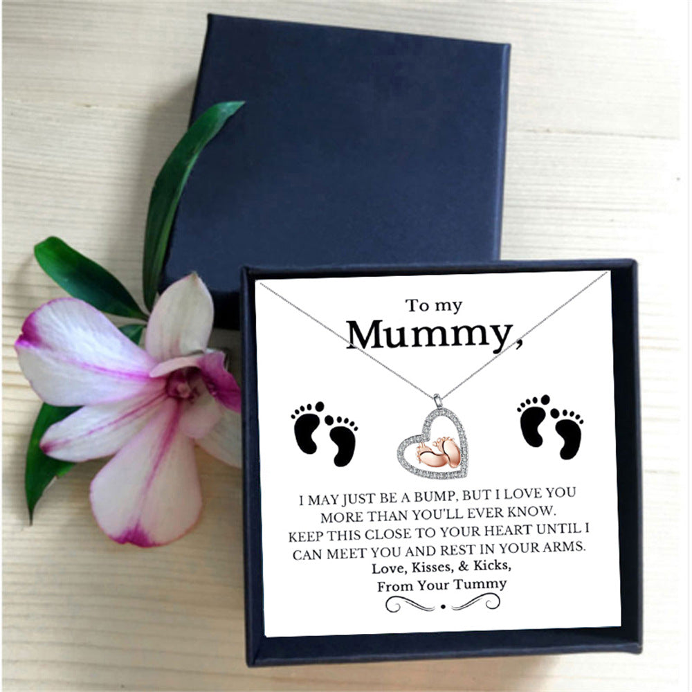 Open Heart Diamond-Set Little Feet Pendant Necklace – A Tribute to Maternal Love-Luxore