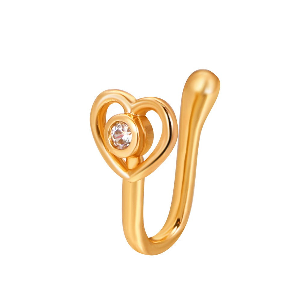 18K gold U-shaped with geometric inlaid zircon design high-end nose ornament-Luxore