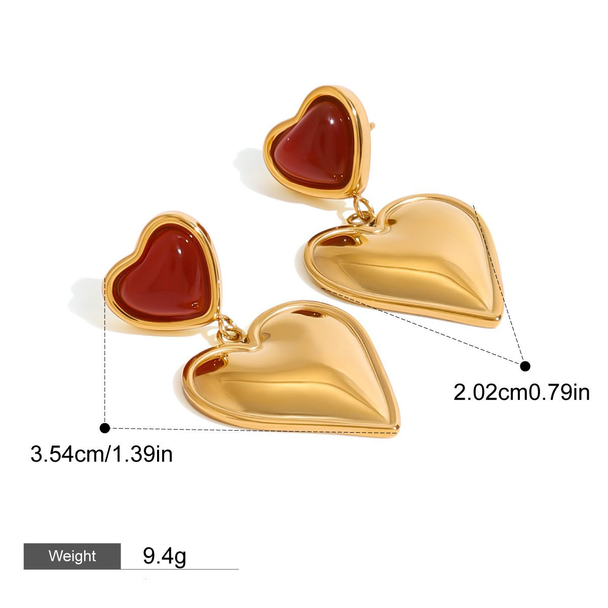18K gold heart-shaped earrings with oil drop design-Luxore