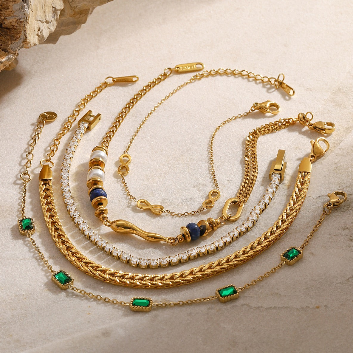 18K gold chain inlaid gemstone design light luxury noble bracelet-Luxore