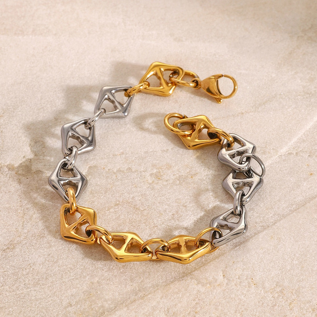 18K gold unique chain with gold and silver color matching design high-end bracelet-Luxore