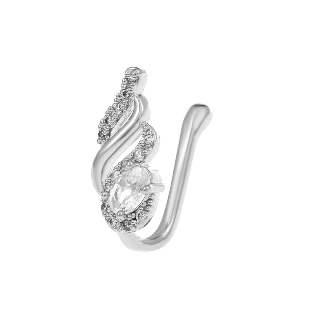 18K gold U-shaped with geometric inlaid zircon design high-end nose ornament-Luxore