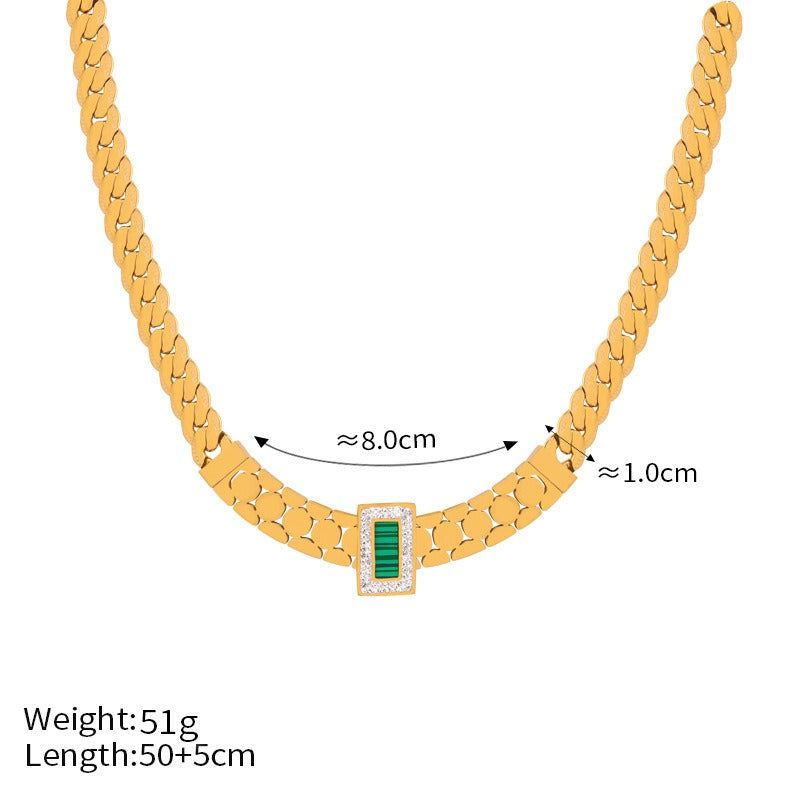 18K gold exquisite light luxury geometric inlaid zircon and gemstone design versatile bracelet necklace set-Luxore