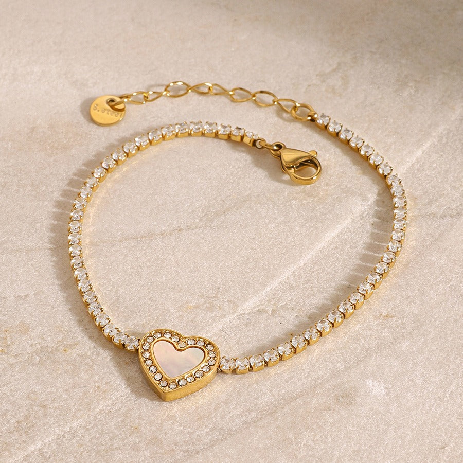 18K gold heart-shaped bracelet with diamond design, light luxury and noble-Luxore