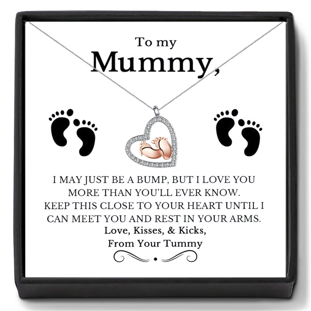 Open Heart Diamond-Set Little Feet Pendant Necklace – A Tribute to Maternal Love-Luxore