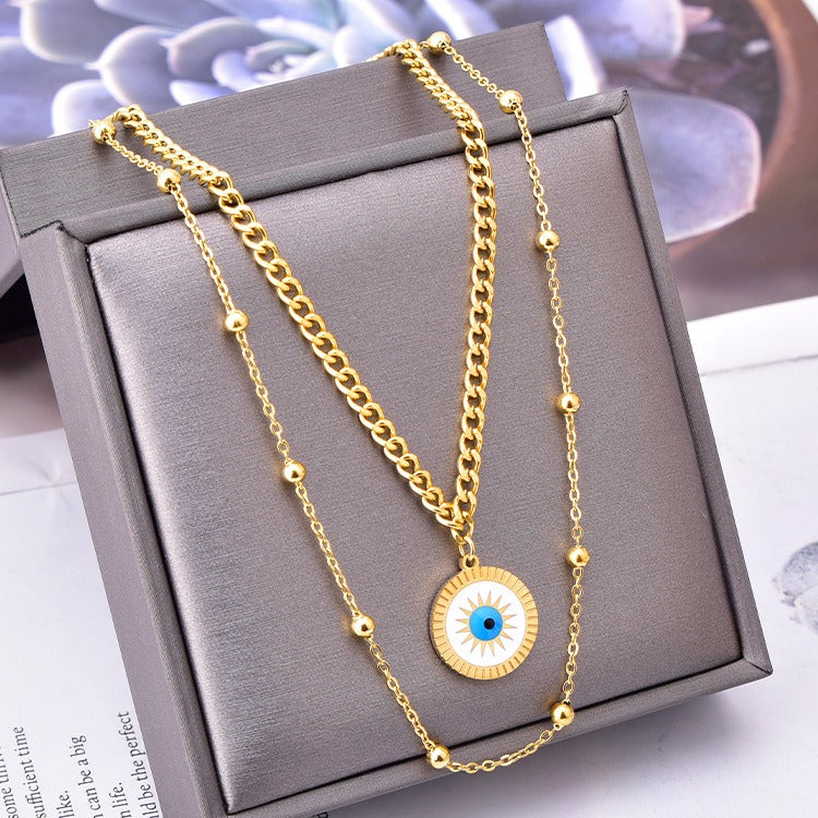 18K gold double chain with sun-shaped/eye design unique high-end necklace-Luxore
