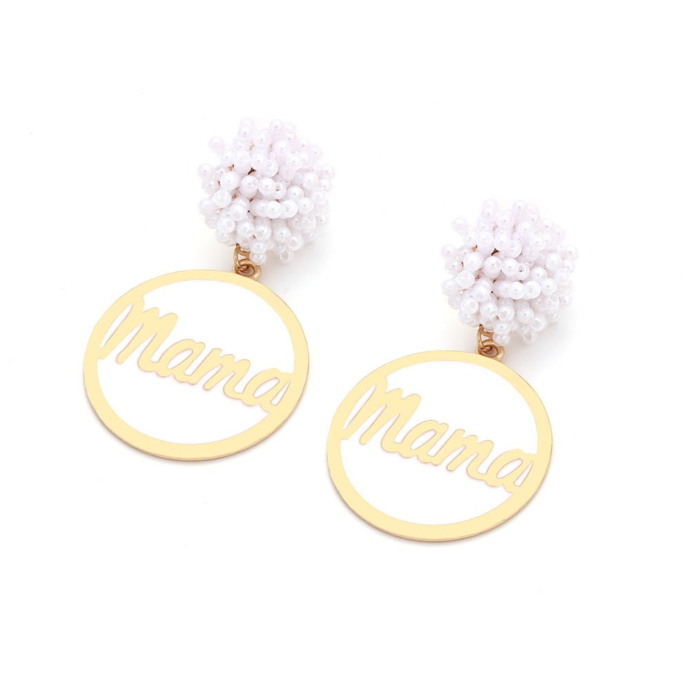 Gold Plated Pearl & Letter “MAMA” Pendant Earrings – Elegant & Sentimental Gift-Luxore
