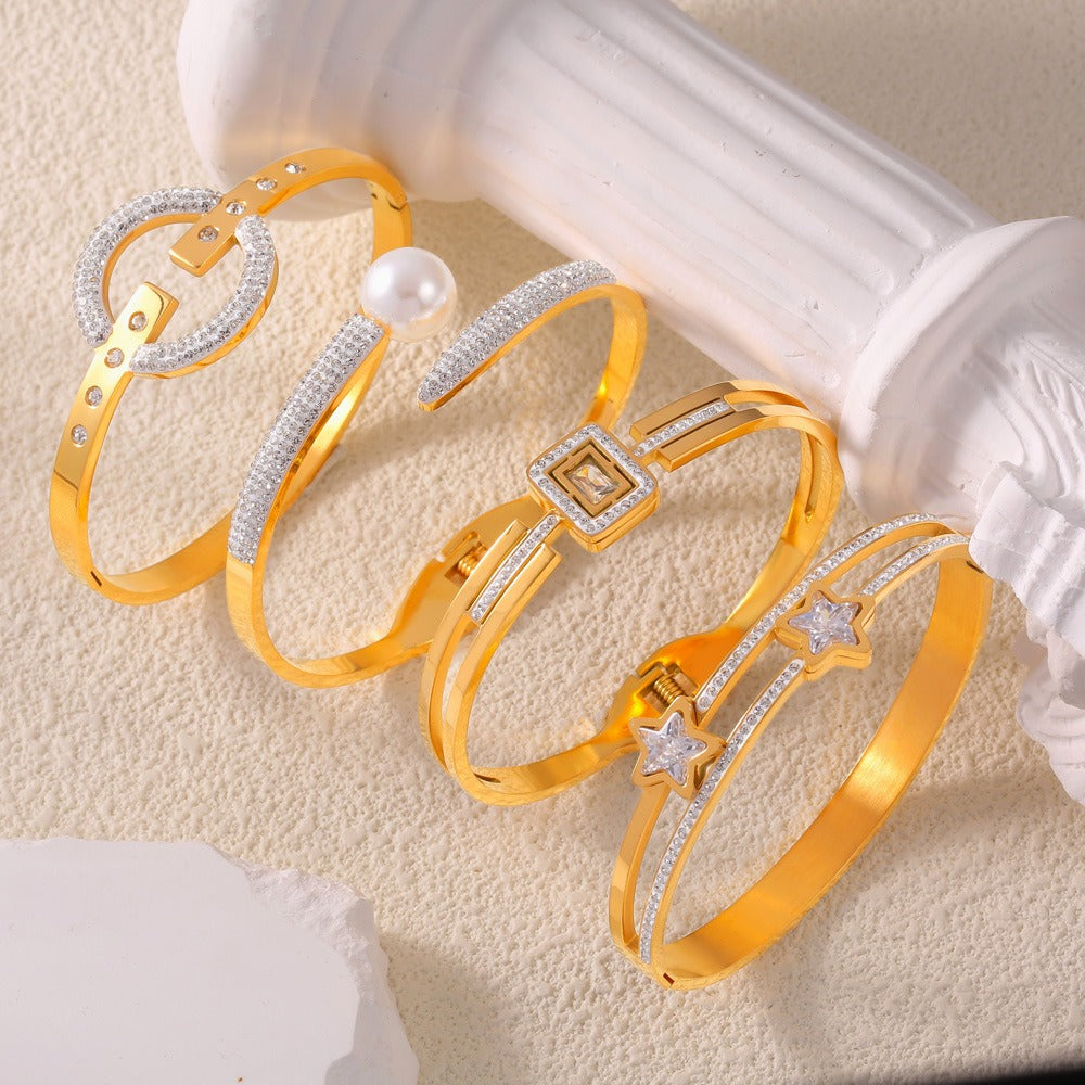 18K gold exquisite dazzling geometric diamond design light luxury style bracelet-Luxore