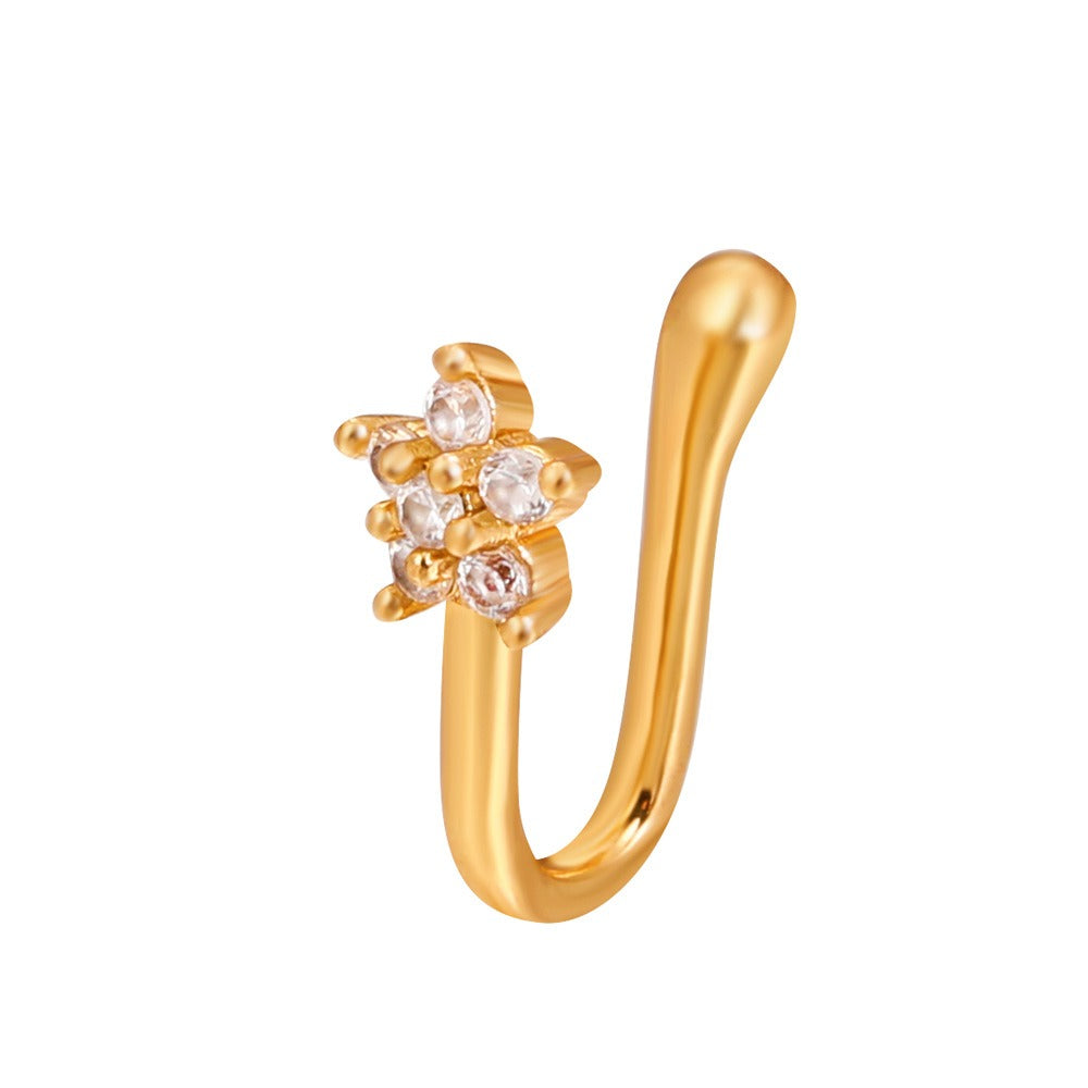 18K gold U-shaped with geometric inlaid zircon design high-end nose ornament-Luxore