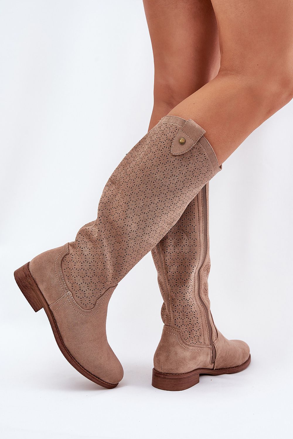 High Boots - Women's Openwork Suede Boots – Stylish & Comfortable