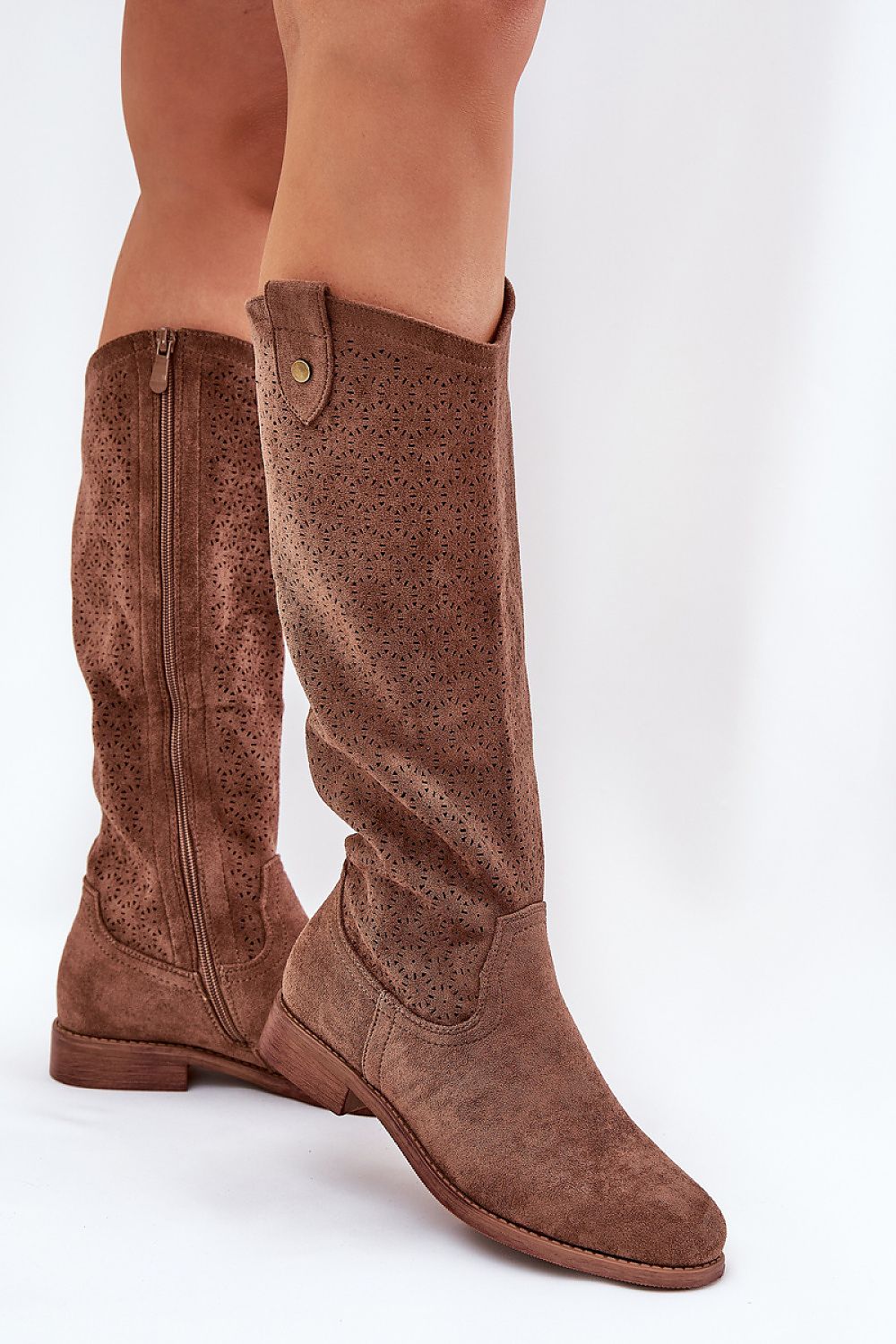 High Boots - Women's Openwork Suede Boots – Stylish & Comfortable