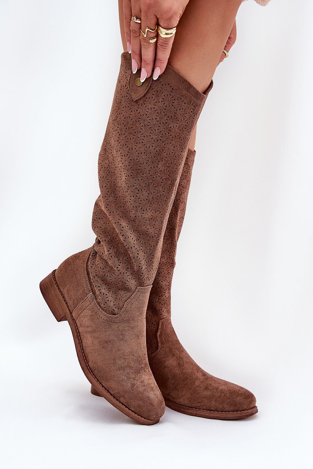 High Boots - Women's Openwork Suede Boots – Stylish & Comfortable