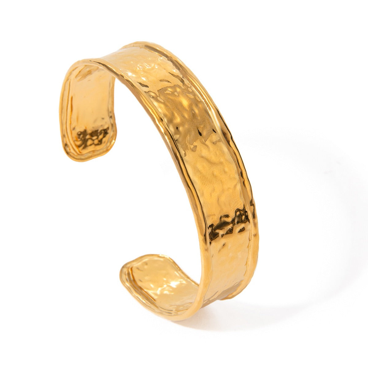 18K gold light luxury fashion wide surface with hammer pattern design bracelet-Luxore