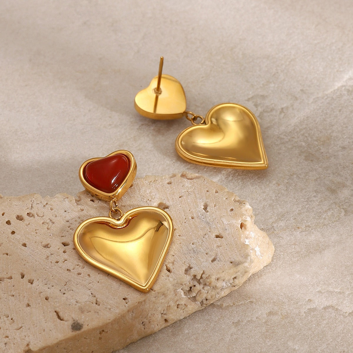 18K gold heart-shaped inlaid gemstone design high-end earrings-Luxore