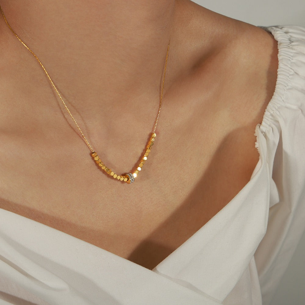 18K gold light luxury noble geometric square and round inlaid zircon design pendant necklace-Luxore