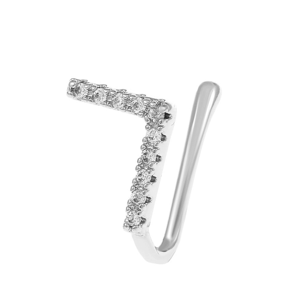18K gold U-shaped with geometric inlaid zircon design high-end nose ornament-Luxore
