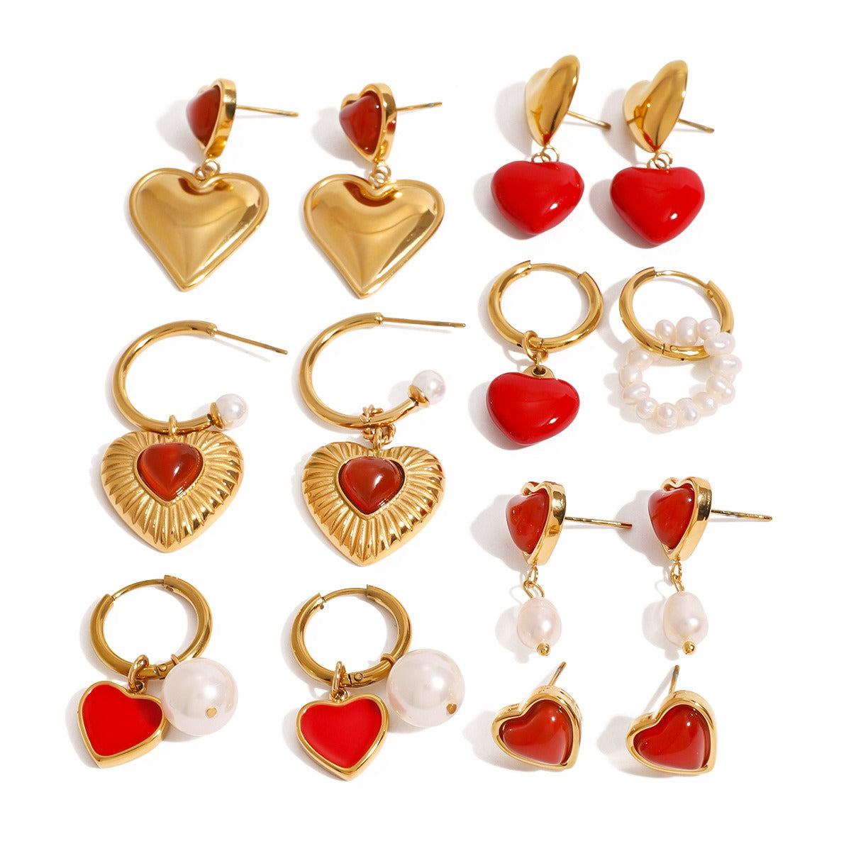 18K gold heart-shaped earrings with oil drop design-Luxore