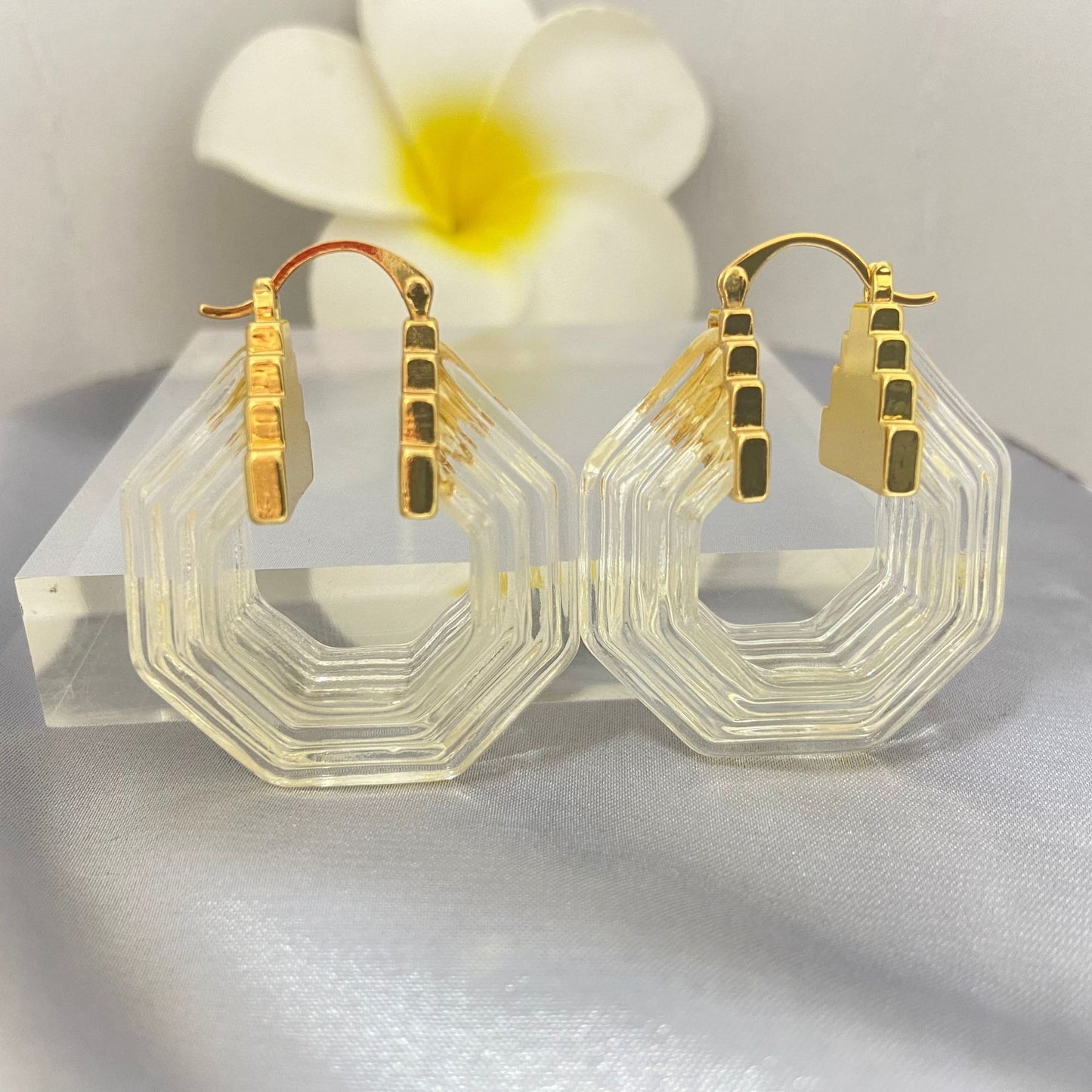 18K PVD Gold Hexagonal Design Light Luxury Earrings-Luxore