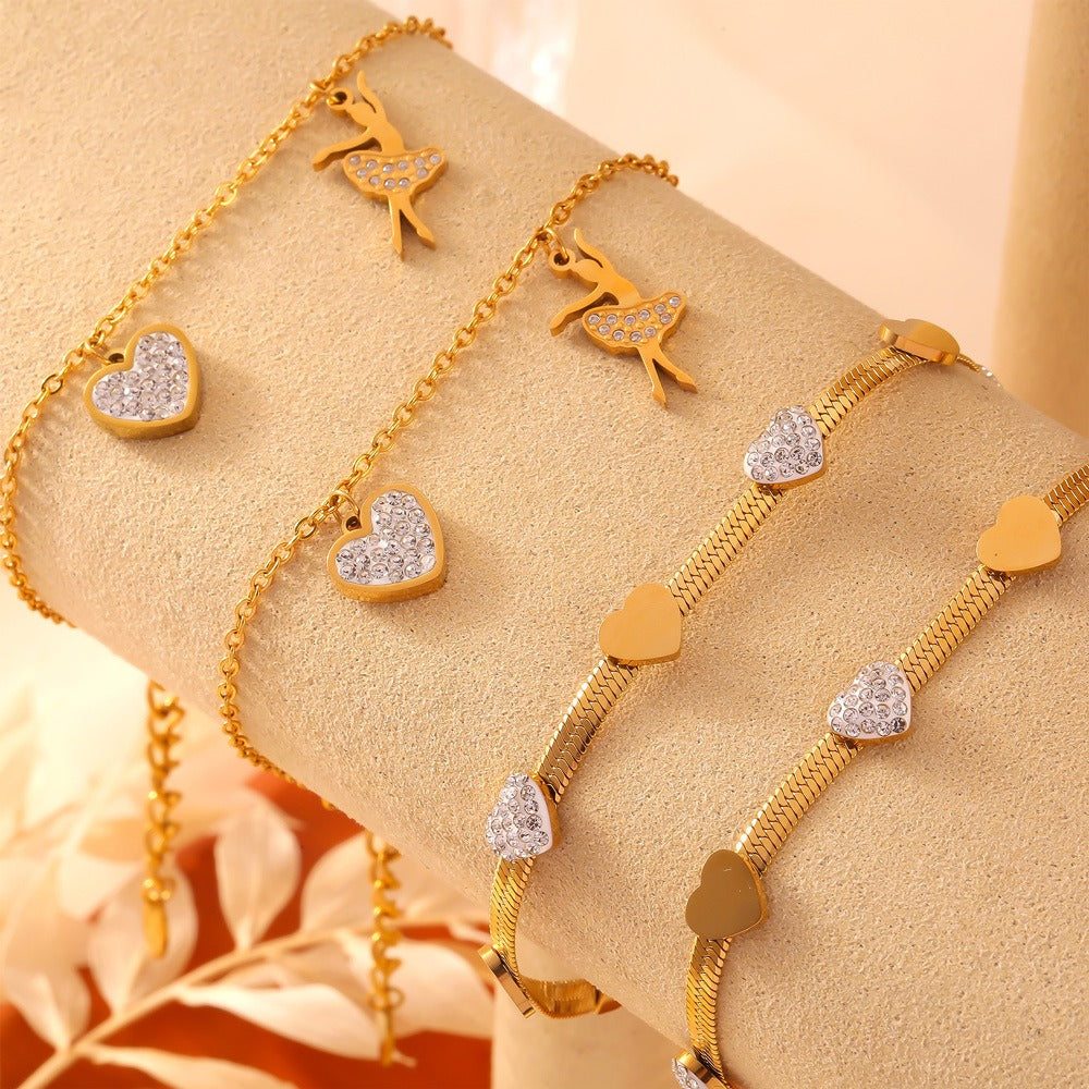 18K gold exquisite fashion heart diamond design light luxury style bracelet-Luxore