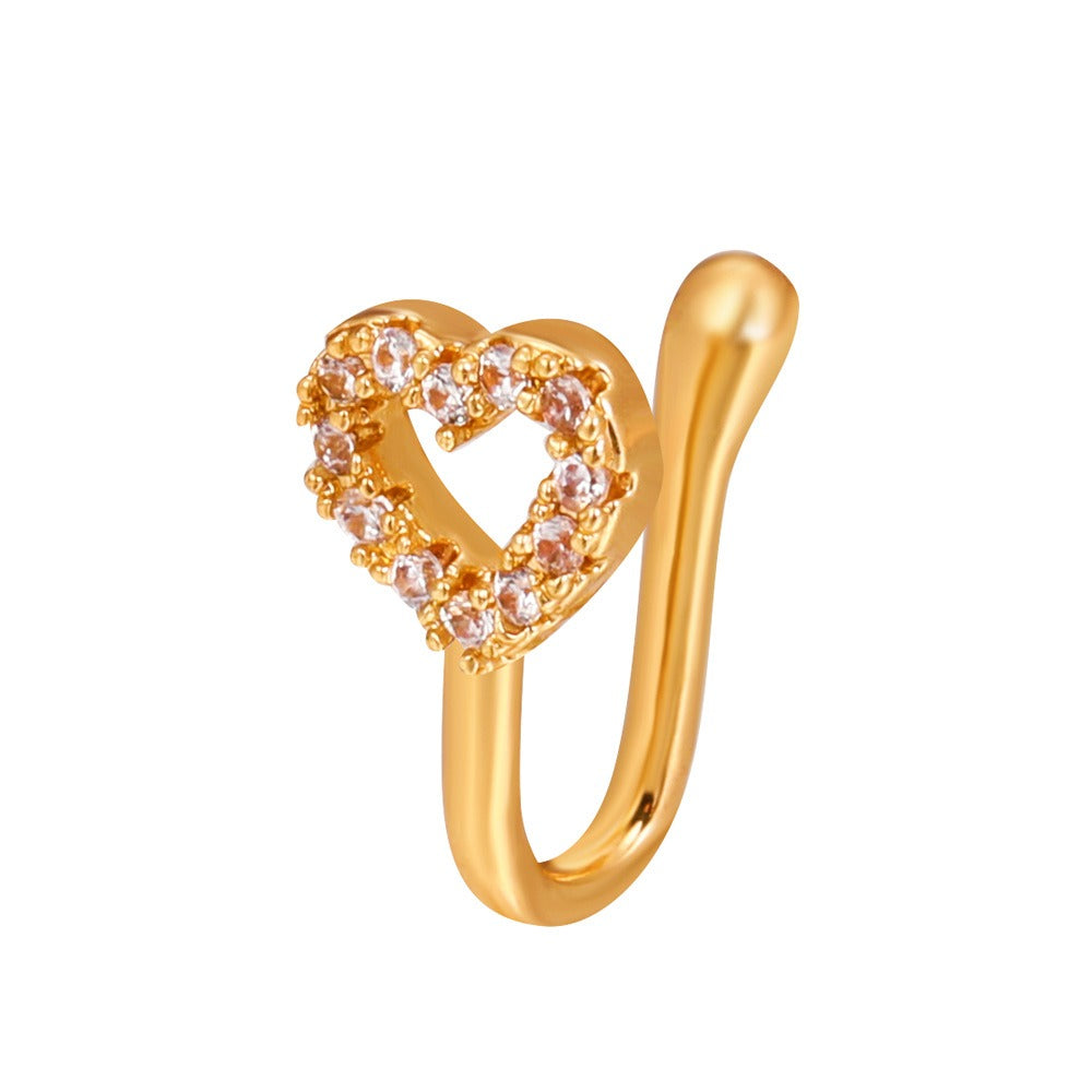 18K gold U-shaped with geometric inlaid zircon design high-end nose ornament-Luxore