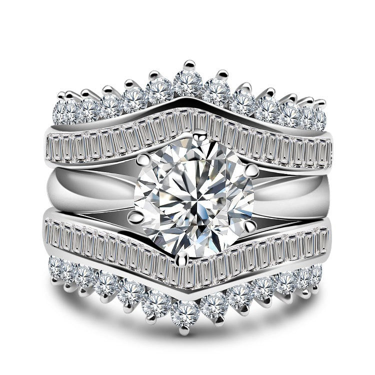 A set of three dazzling rings inlaid with gemstones-Luxore