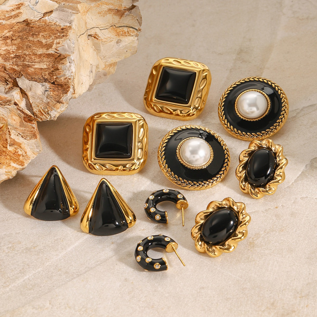 18K gold geometric shape with oil drop design high-end earrings-Luxore