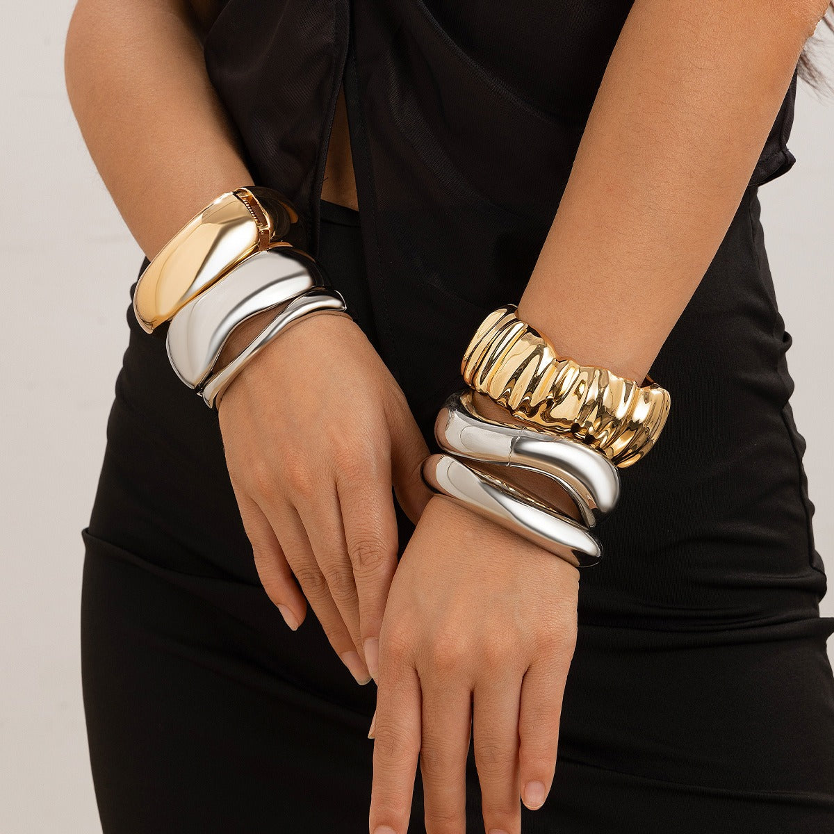 Gold plated Geometric Wide-Face Bracelet with Diamond Inlay-Luxore