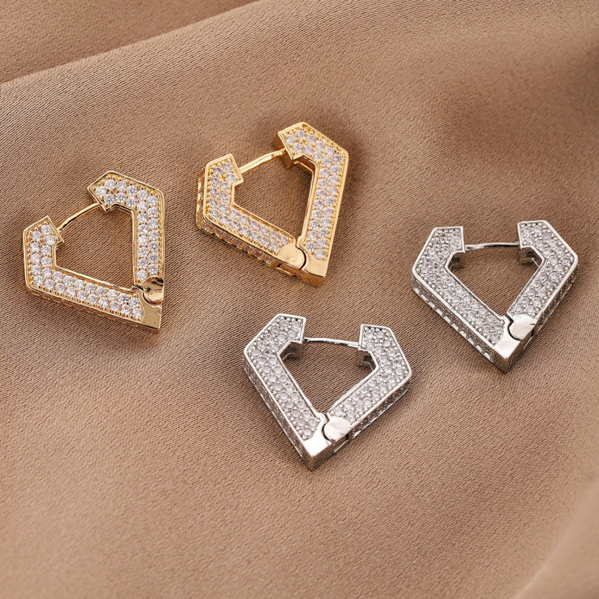 18K gold geometric triangle inlaid with zircon design exquisite dazzling earrings-Luxore