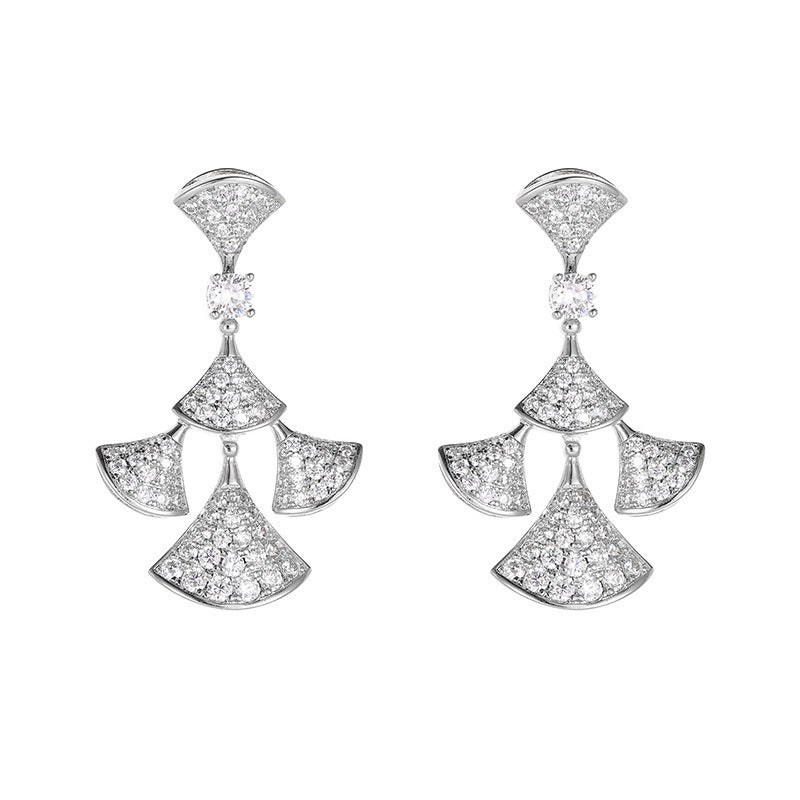 Fan-shaped earrings with diamond-encrusted design and high-end feel-Luxore