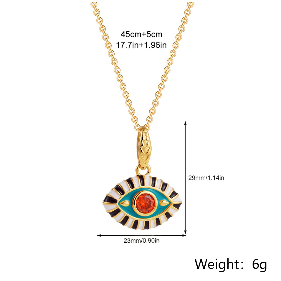 Necklaces - 18K Gold Devil's Eye Inlaid Gemstone Design Exaggerated Personality Necklace