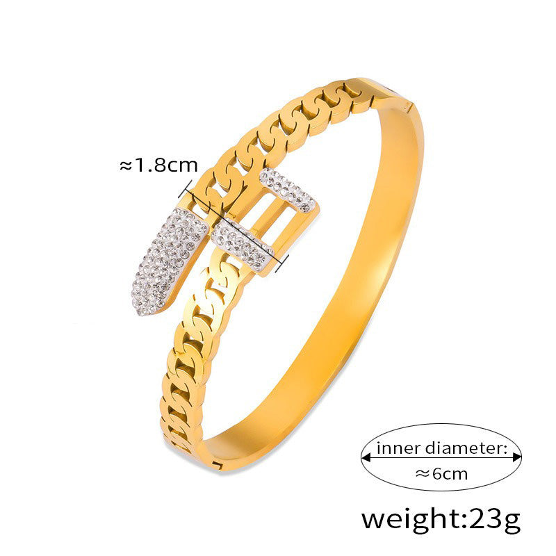18K gold exquisite fashion inlaid gemstones and diamonds with hollow design bracelet-Luxore