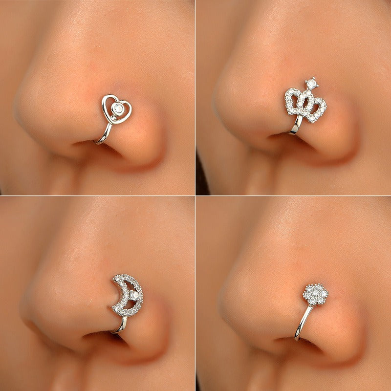18K gold U-shaped with geometric inlaid zircon design high-end nose ornament-Luxore