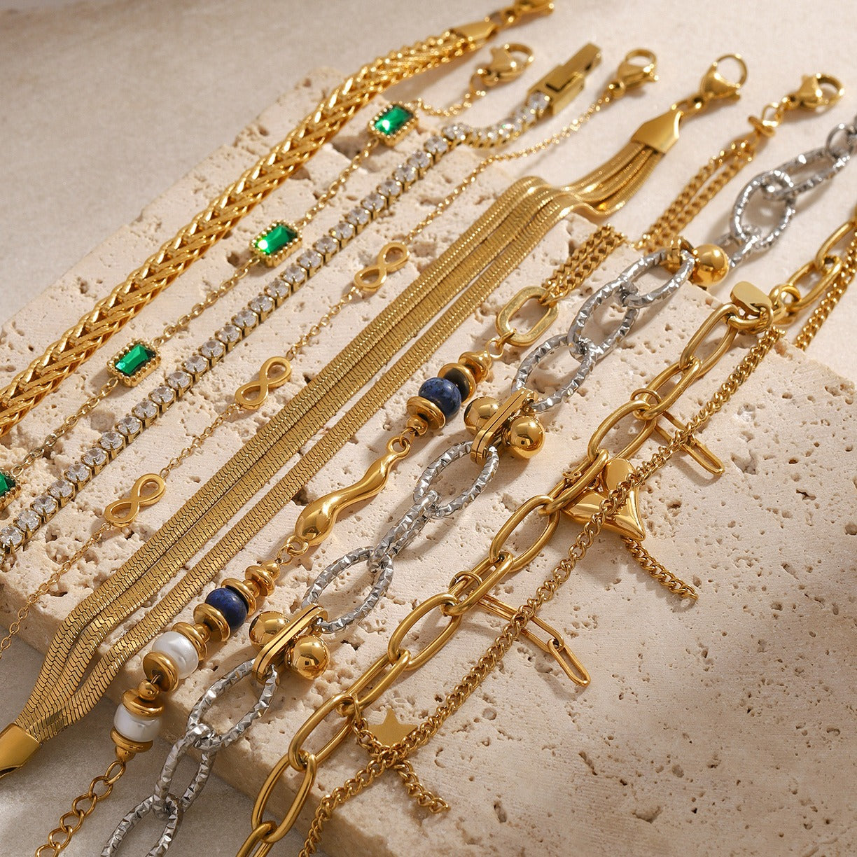 18K gold chain inlaid gemstone design light luxury noble bracelet-Luxore
