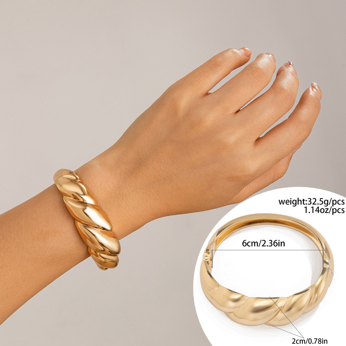 Gold plated Geometric Wide-Face Bracelet with Diamond Inlay-Luxore