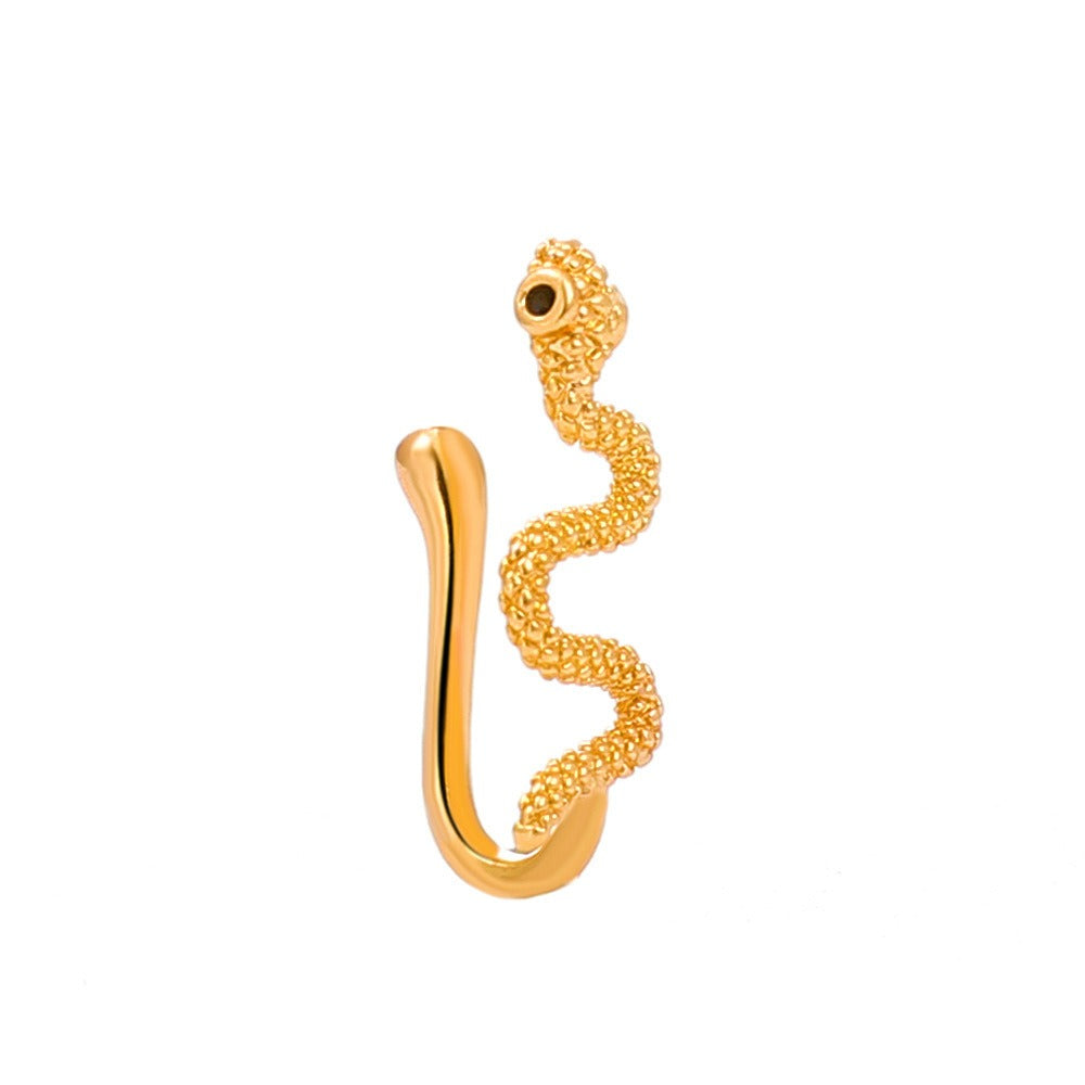 18K gold U-shaped nose ornament with butterfly inlaid gemstones, exquisite and noble design-Luxore