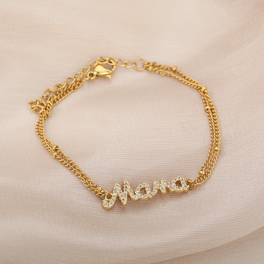 18K gold double chain with MaMa diamond-studded high-end bracelet-Luxore