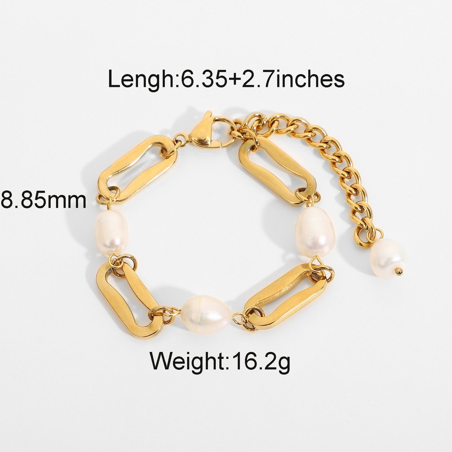 Gold Plated Rectangular Chain with Pearl Design High-End Bracelet-Luxore