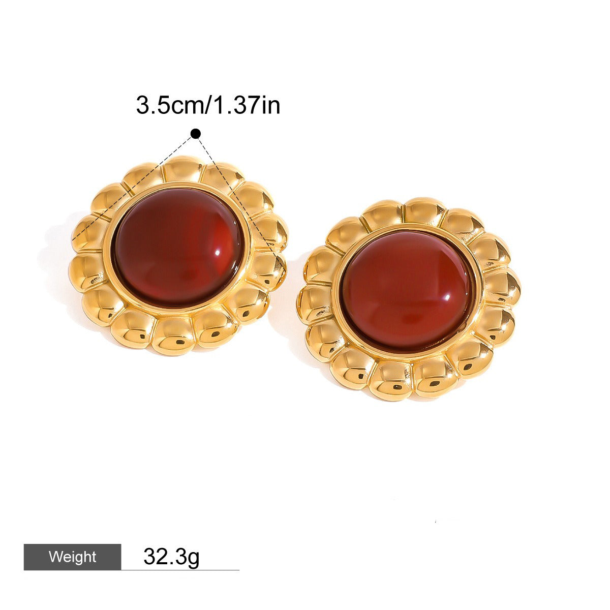 18K gold geometric inlaid gemstone design high-end earrings-Luxore