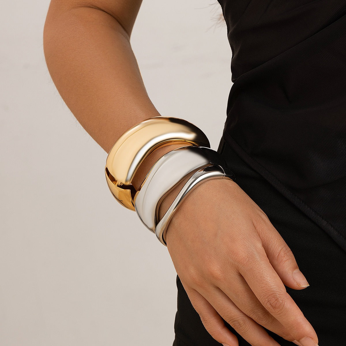 Gold plated Geometric Wide-Face Bracelet with Diamond Inlay-Luxore