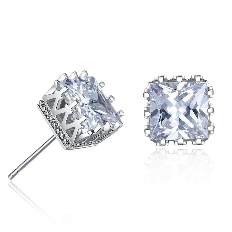 18K PVD Gold Hollow Crown Inlaid with Square Gemstone High-End Earrings-Luxore