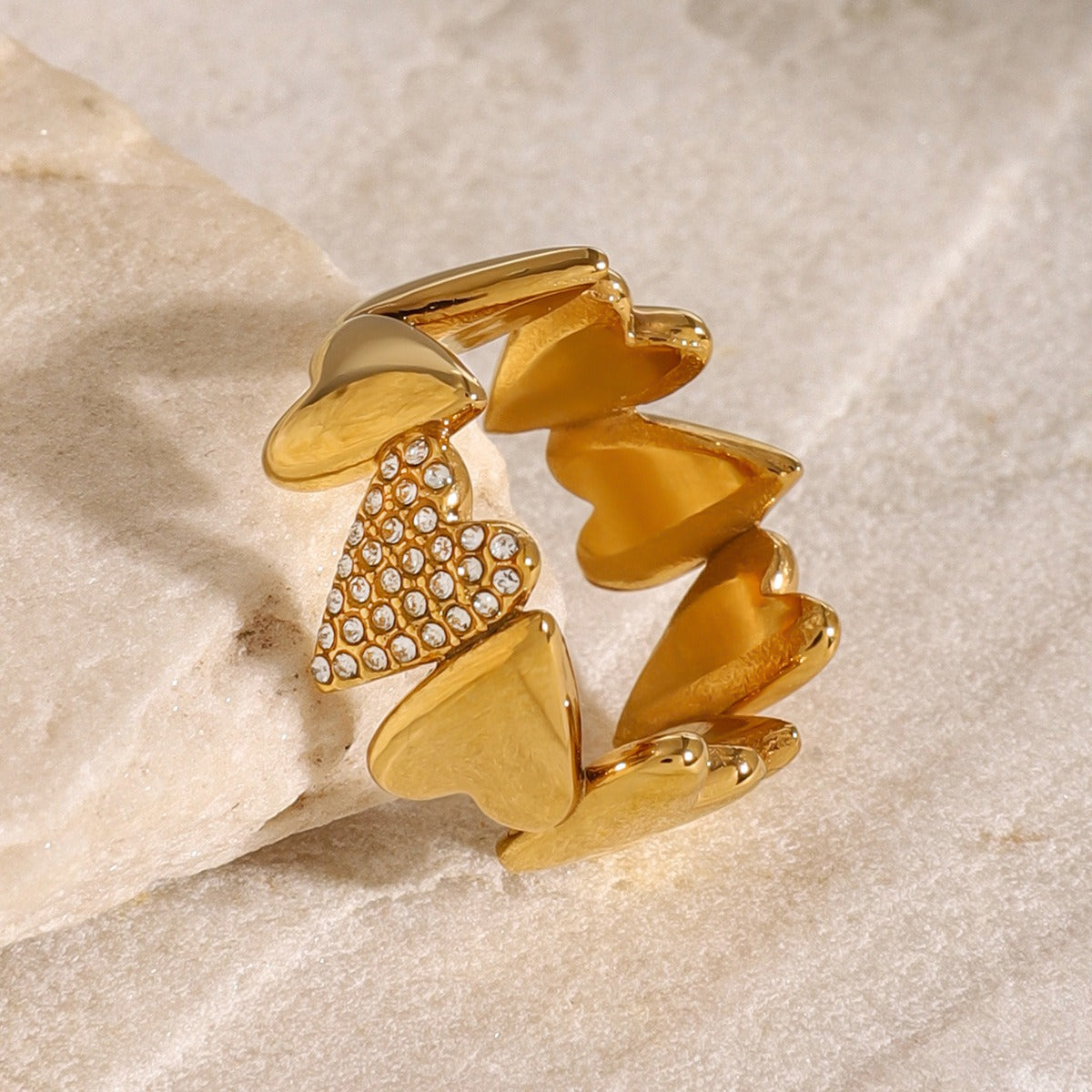 18K gold geometric heart-shaped diamond-studded unique design high-end ring-Luxore