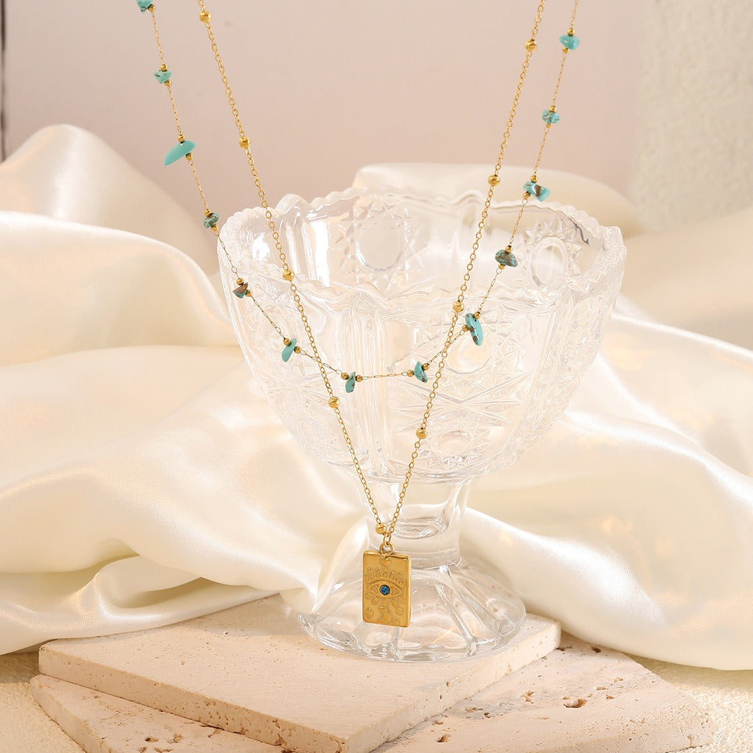 18K gold eye/flower shaped inlaid gemstone unique design high-end necklace-Luxore