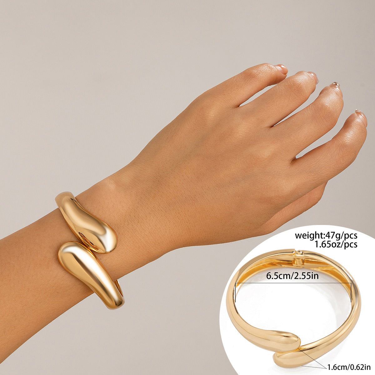 Gold plated Geometric Wide-Face Bracelet with Diamond Inlay-Luxore