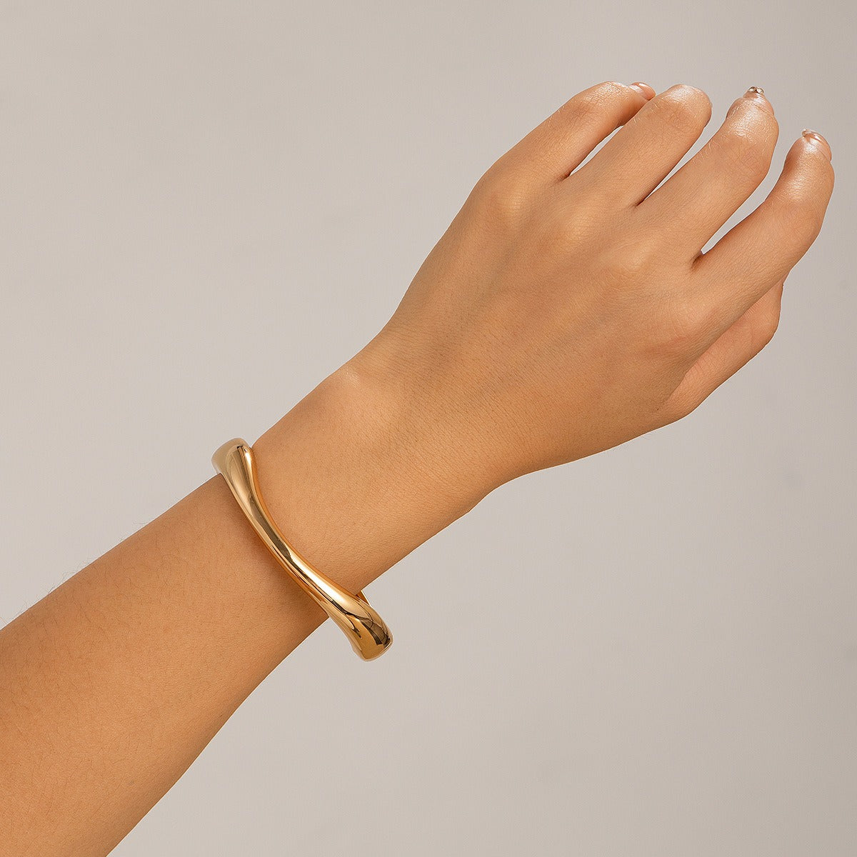 Gold plated Geometric Wide-Face Bracelet with Diamond Inlay-Luxore