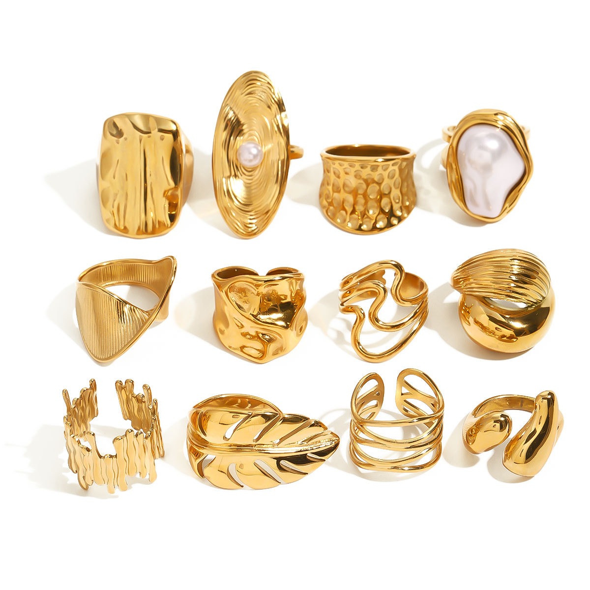 ALL - 18K Gold Geometric Inlaid Pearl Design Light Luxury High-end Ring