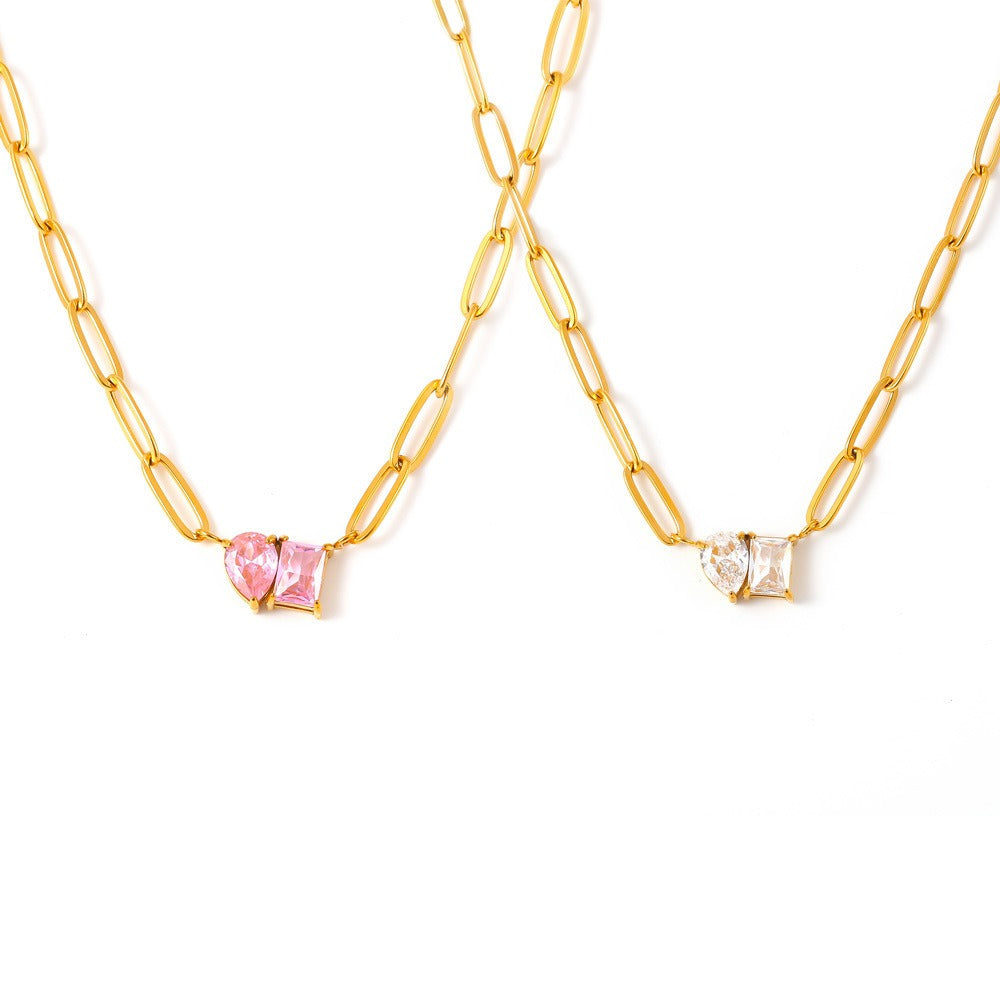 18K gold inlaid gemstone design light luxury style necklace-Luxore