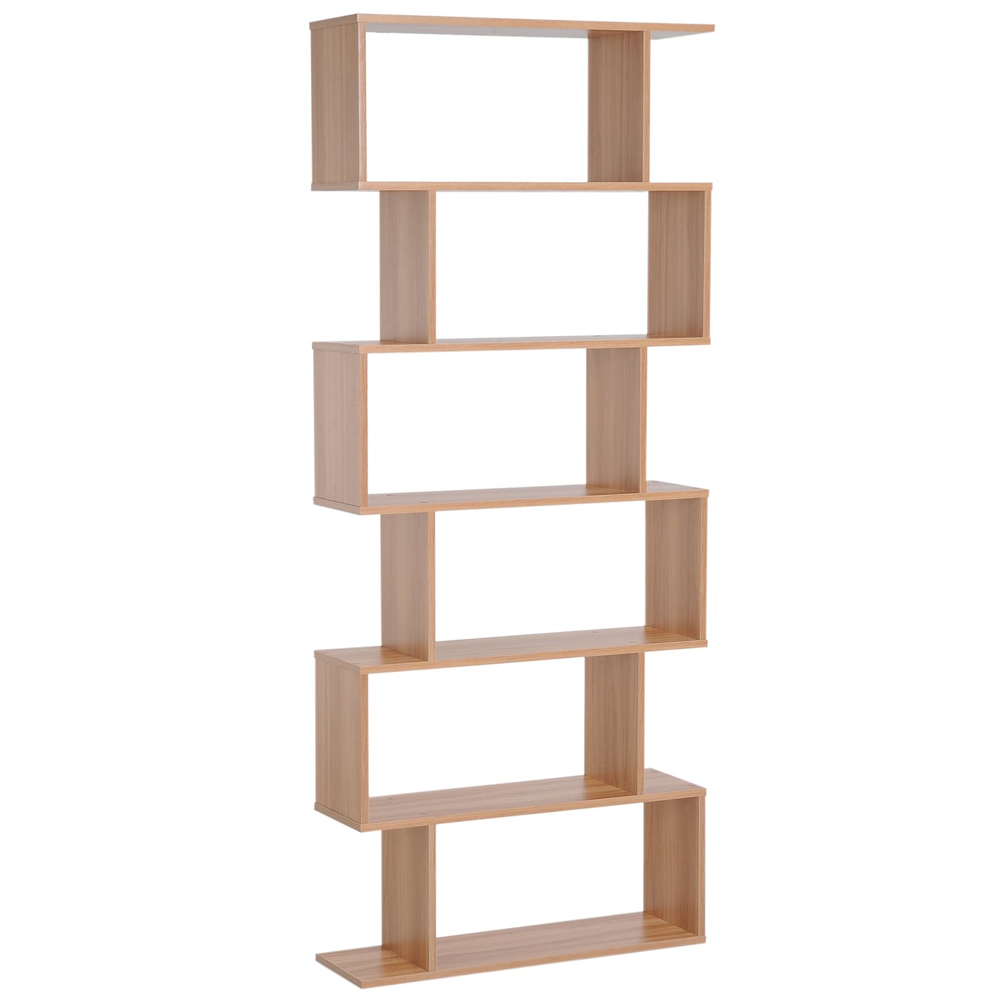 Wooden Wood S Shape Storage Display 6 Shelves Room Divider Unit Chest Bookshelf Bookcase Cupboard Cabinet Home Office Furniture (Maple)-Luxore