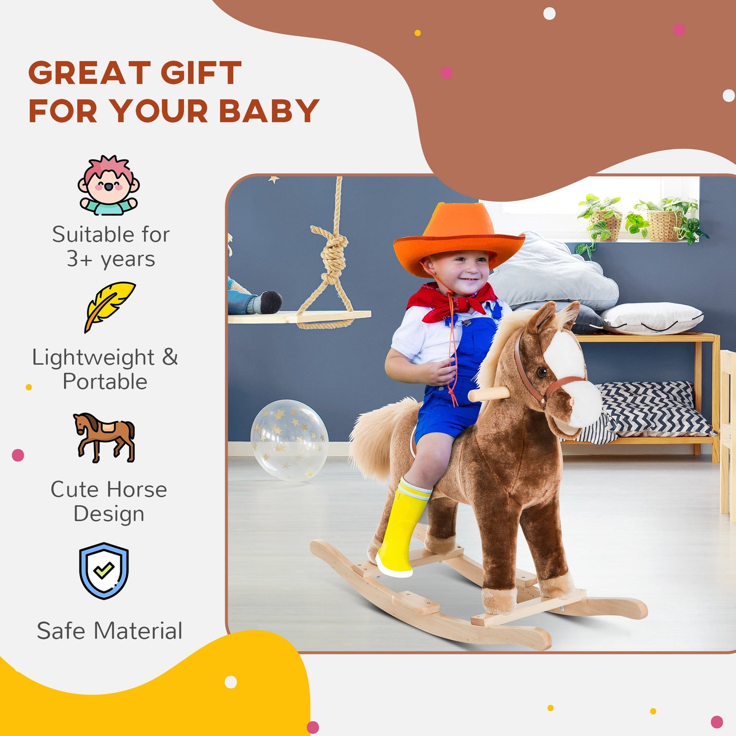 Plush Rocking Horse – Soft Ride-On Toy for Kids-Luxore