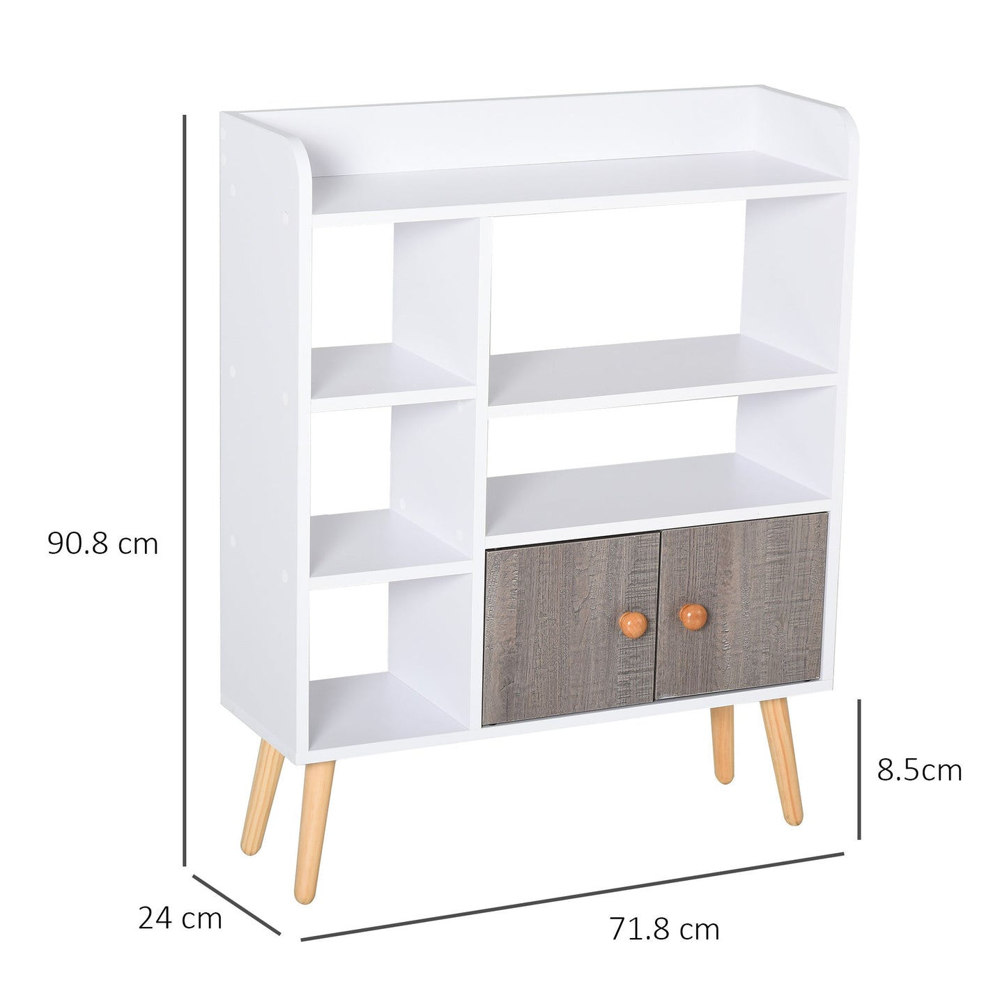 Multi-Shelf Modern Bookcase Freestanding Storage w/ Cabinet 6 Shelves Wood Legs Home Office Display Furniture Stylish White-2